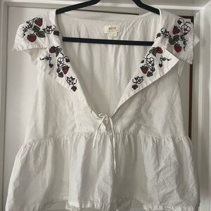 Anthropologie Maeve Embroidered Baby-Doll Blouse